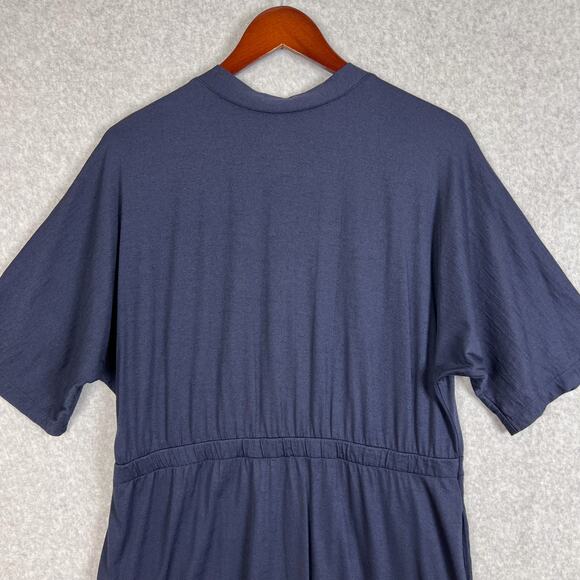 Wool& Wooland Navy Blue Amalya V Neck Button Front Dress Pockets Size XL - Picture 6 of 12